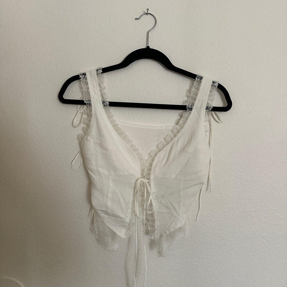 Commense White Lace Trim Tank Top
